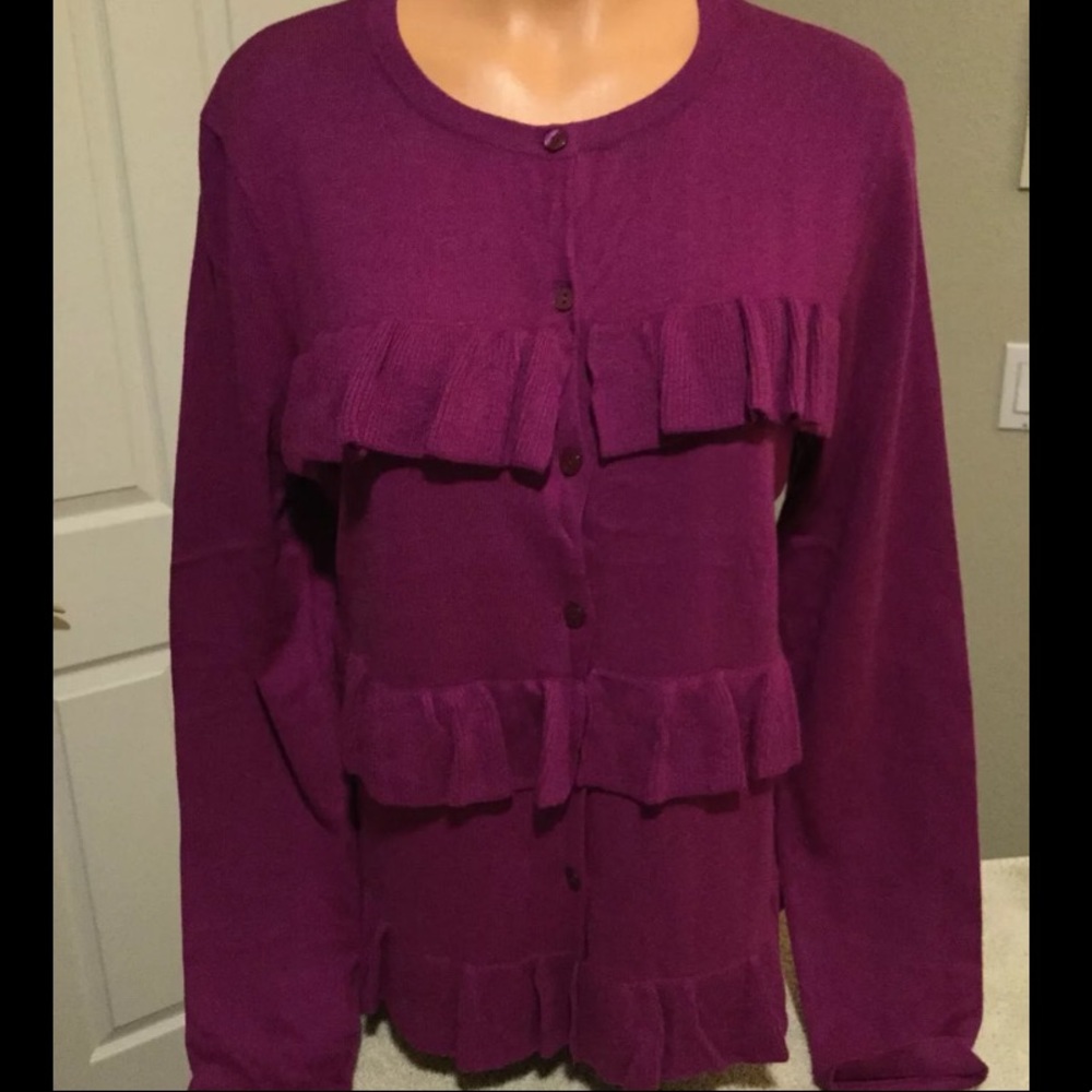Ann Taylor Factory Magenta Ruffle Cardigan